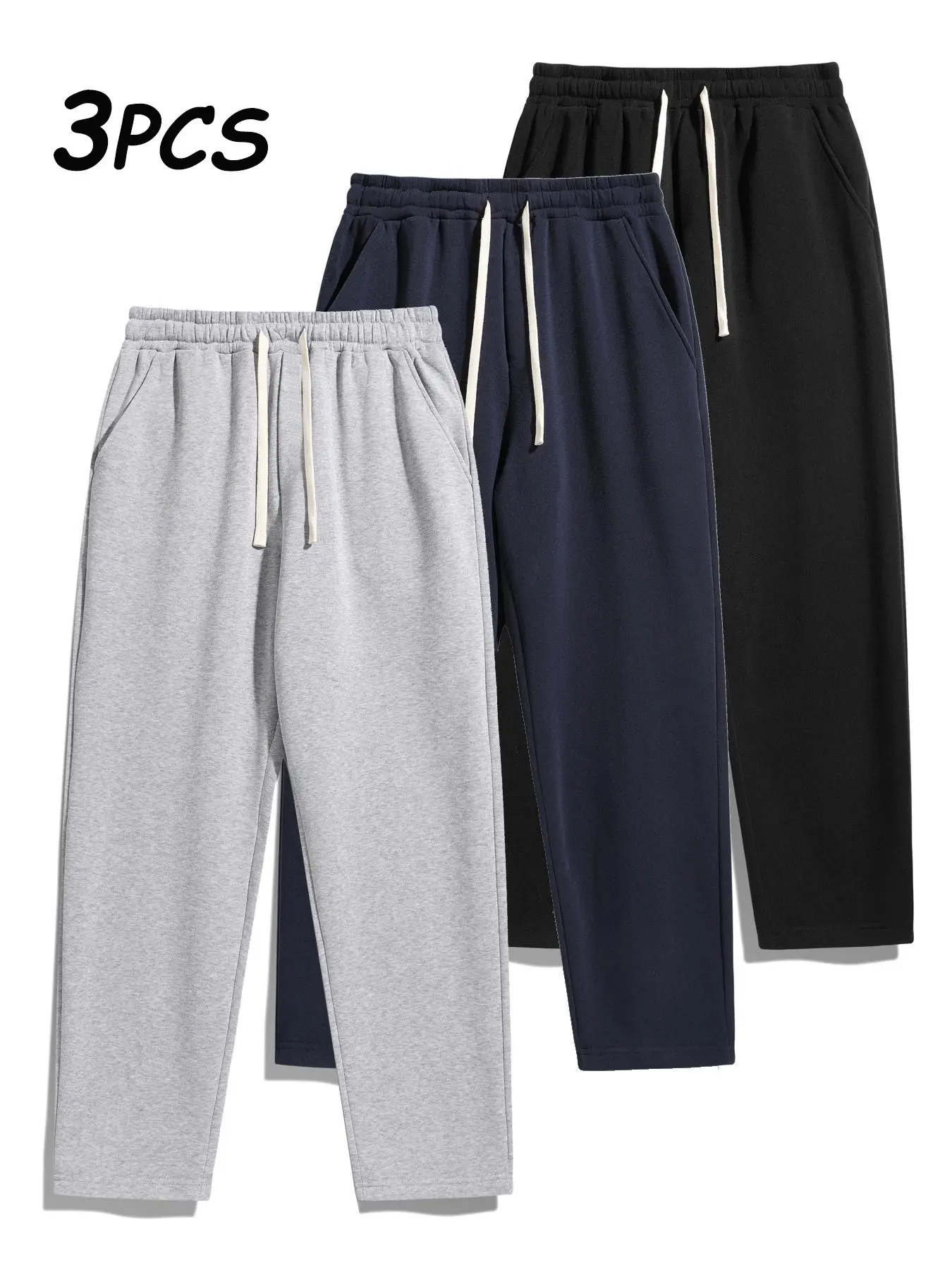 Men's Thermal Lined Pants with Drawstring Waist, Cozy Relaxed Fit Loose Sweatpants Fabric for Fall & Winter, Men's Bottoms, Menswear Clothing