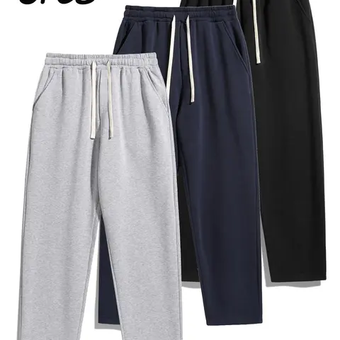 Men's Thermal Lined Pants with Drawstring Waist, Cozy Relaxed Fit Loose Sweatpants Fabric for Fall & Winter, Men's Bottoms, Menswear Clothing