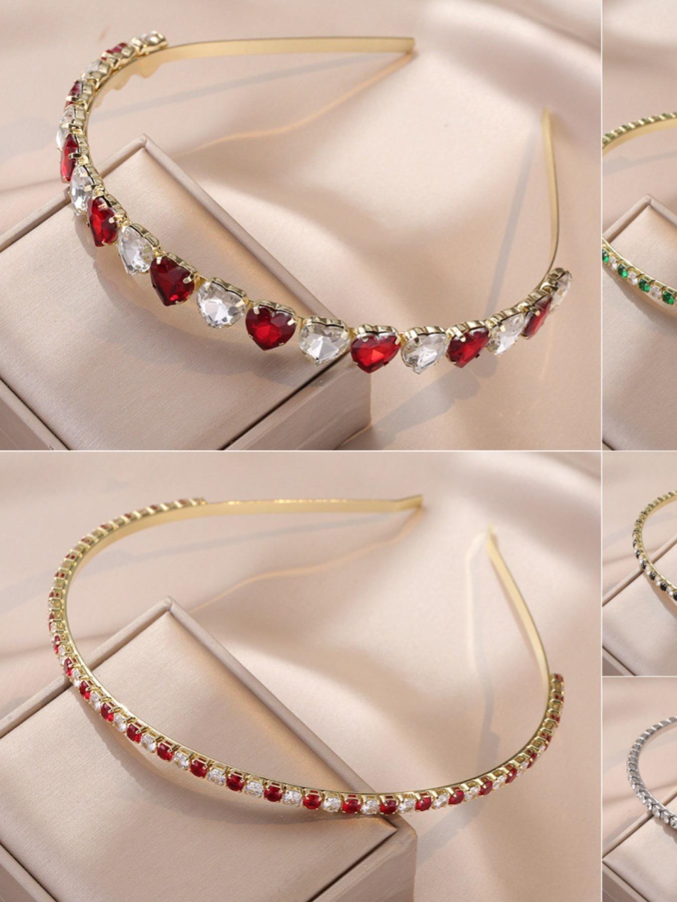 Heart Gemstone Rhinestone Headband for Women - Sparkling Valentine's Day, Mother's Day & Christmas Gift, Bridal Party Hair Accessory, TikTok Viral Coquette & Fairycore Aesthetic, Elegant Date Night and Daily Wear Hairband