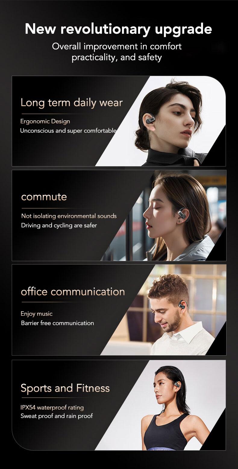 ERAZER XF21 Open Ear Headphones Bluetooth 5.4 HIFI Sound Quality Earbuds Support Playing Music Phone Calls Headsets Built-in Mic