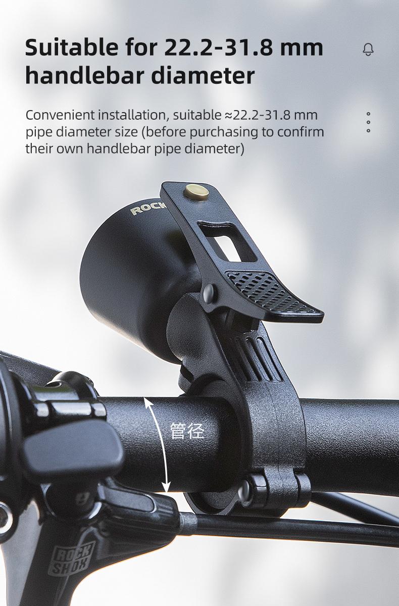 ROCKBROS Bike Bell Classic Bicycle Bell Mountain Bike Bells for Adults with Loud Sound and Fit for 0.87-1.25in/22.2-31.8mm Bicycle Handlebars