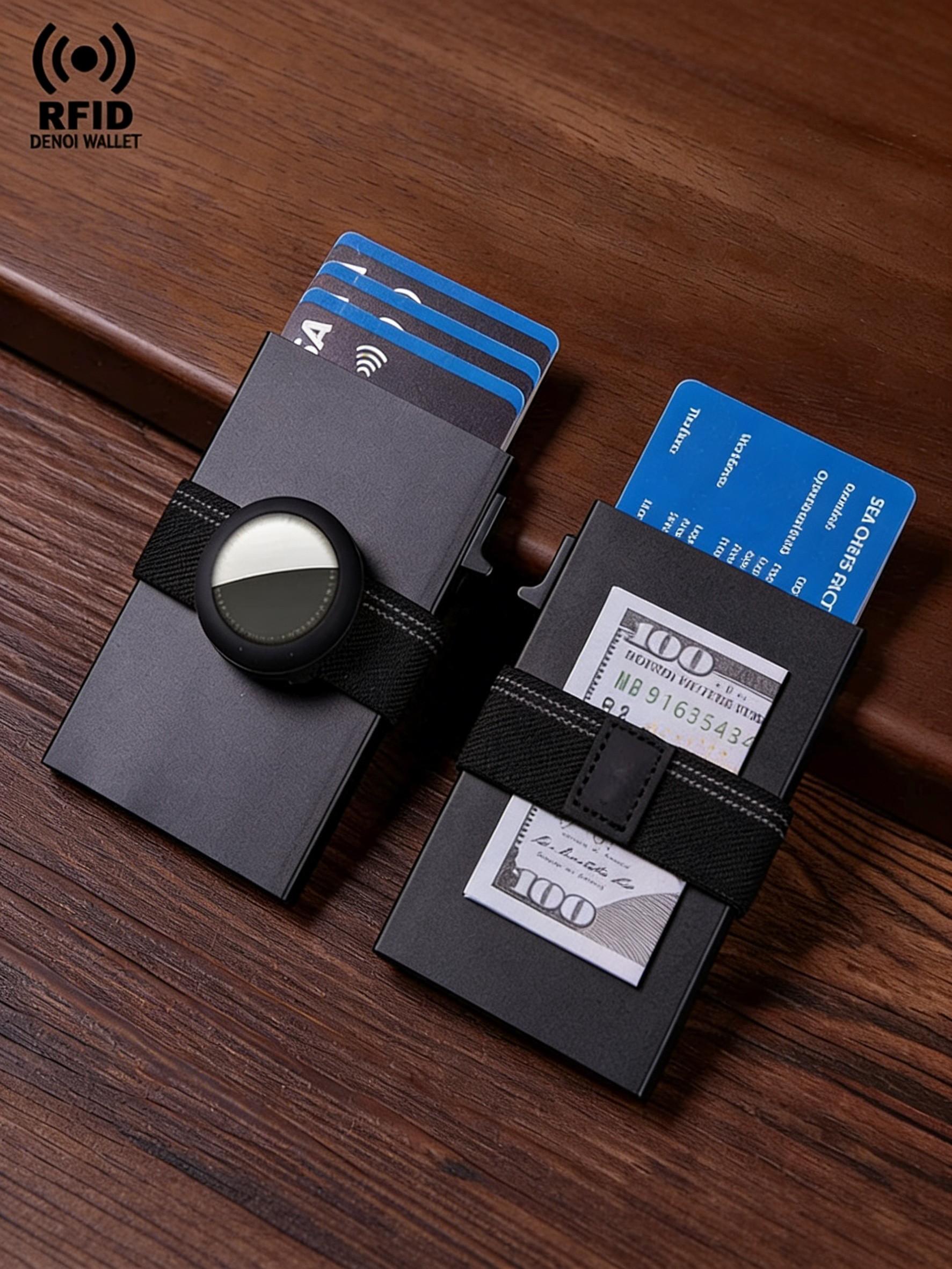 Airtag Credit Card Holder Rfid Blocking Slim Thin Minimalist Wallet with Cash Band Pop Up Aluminium Air Tag Wallets Mens,Gift for Male Women,Daily Use,Purses