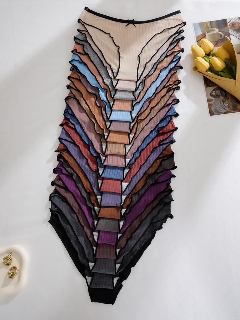 Women's Contrast Binding Bow Decor Panty, Soft Comfy Breathable Knicker for Daily Wear, Underwear for All Seasons, Breathable Elastic Underwear