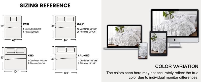 PHF 3/7 counts/set Comforter Set, Reversible Botanical Bedding Set Include Comforter, Pillow Shams, Flat Sheet, Fitted Sheet and Pillowcases