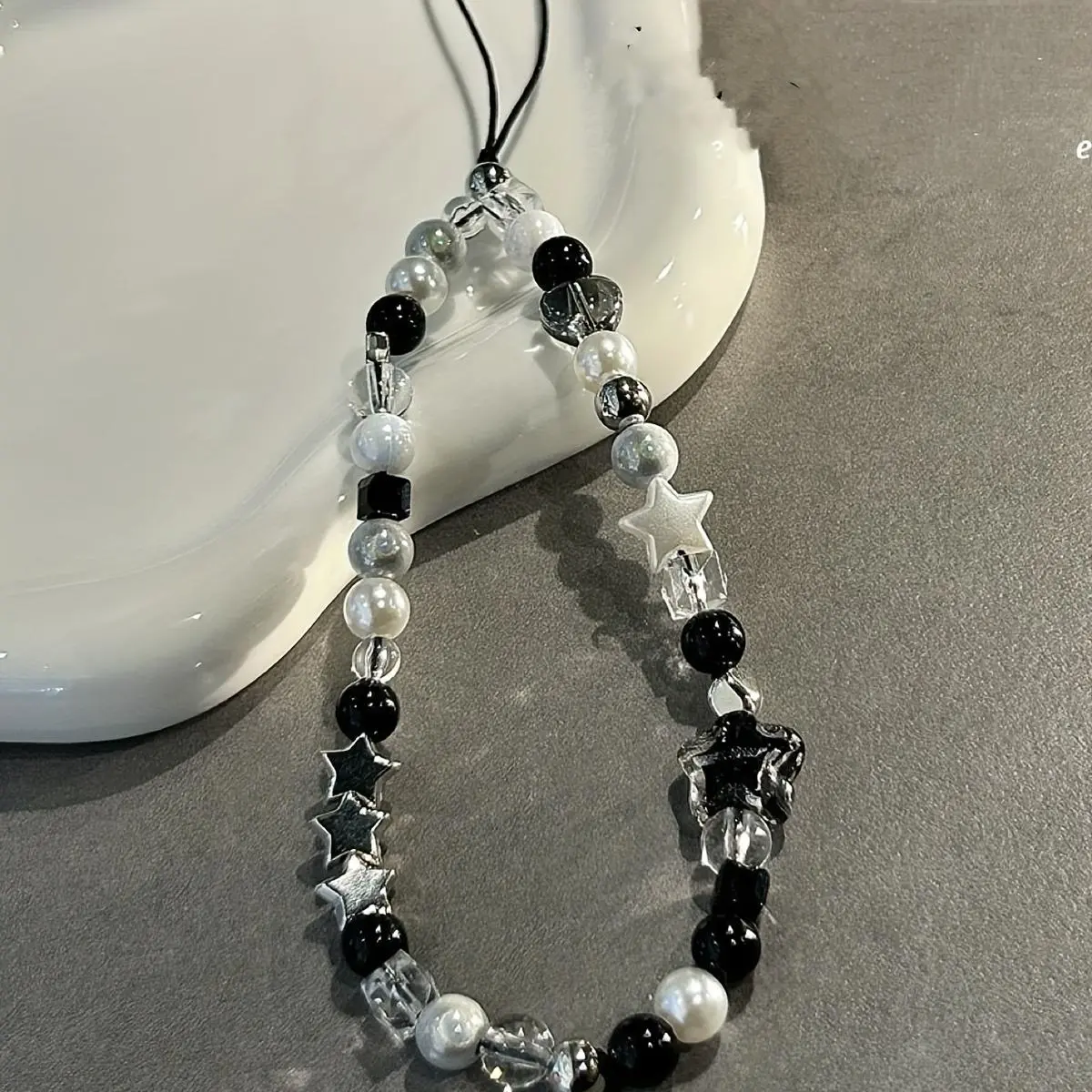 One Cool Black Phone Lanyard, Beaded CCD Camera Anti-Loss Strap, Mobile Case Accessory with Backpack Keychain Pendant