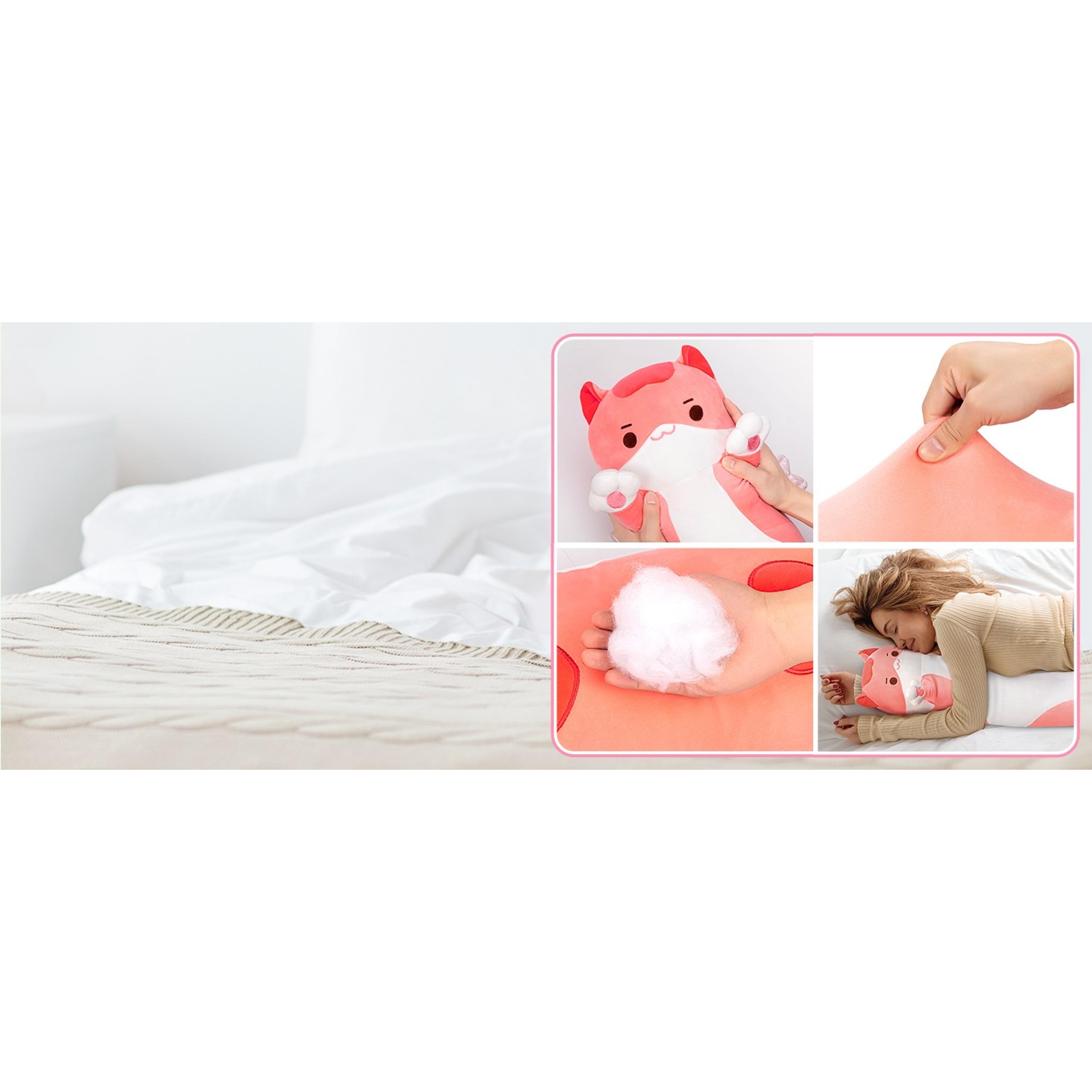 Kids Body Pillow Pink Long Cat Plush 20 in, Extra Filling Soft Cute | Ultra-Soft Stretch Fabric, Huggable Cat Plush, For Bedtime, Sofa Back Cushion, Cute Kawaii Cat Design, Gift for Kids & Girls
