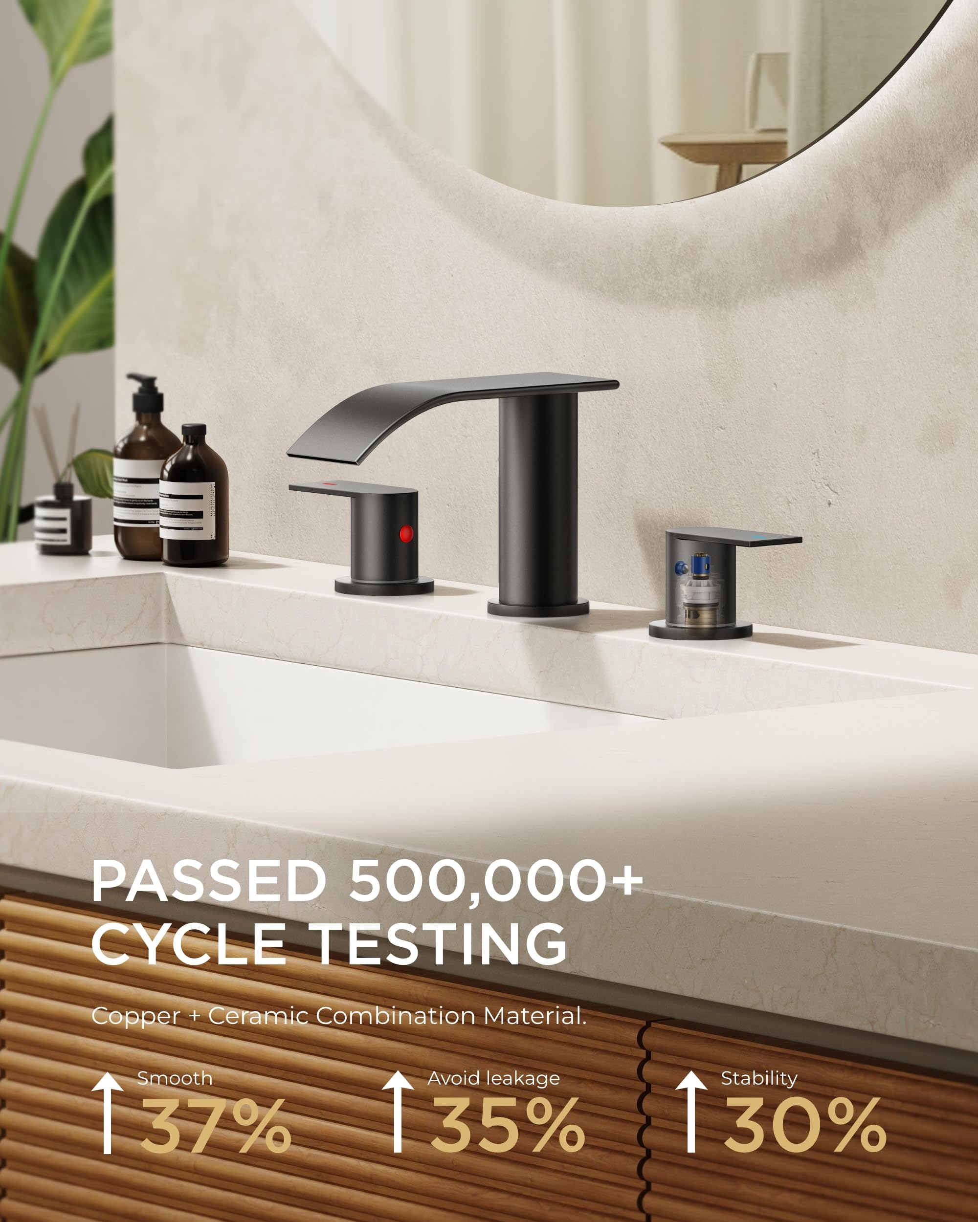 FORIOUS Waterfall Bathroom Faucet with Metal Pop up Drain Stopper 2 Handle 3 Hole Widespread Bathroom Sink Faucet Water Tap with Supply Pipes FORIOUS Waterfall Bathroom Faucet with Metal Pop up Drain Stopper 2 Handle 3 Hole Widespread Bathroom Sink Faucet Water Tap with Supply Pipes