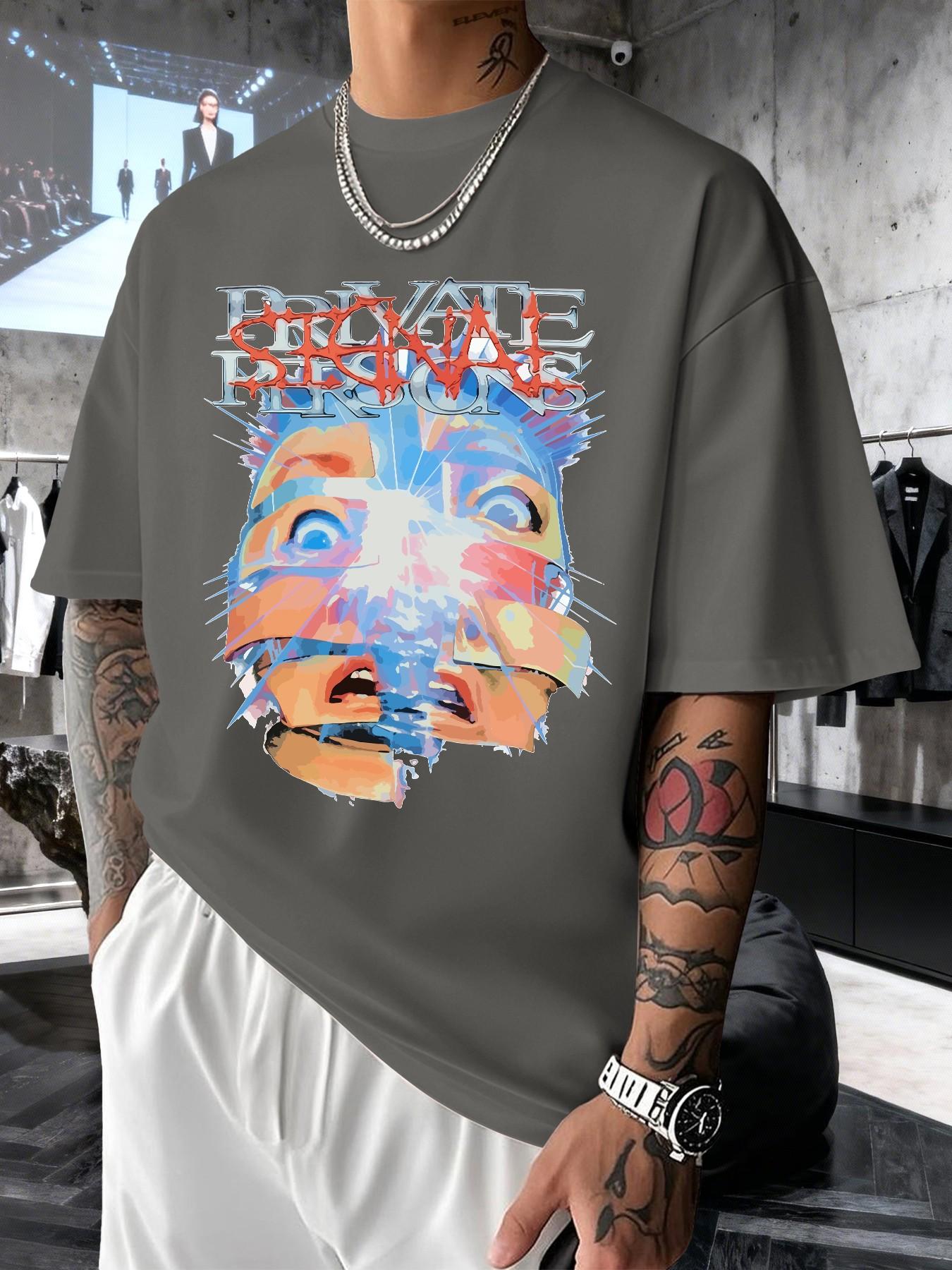 Men's Graphic Print Short Sleeve T-Shirt, Casual Slim-Fit Long Top, Comfortable Round Neck, Spring Summer Streetwear