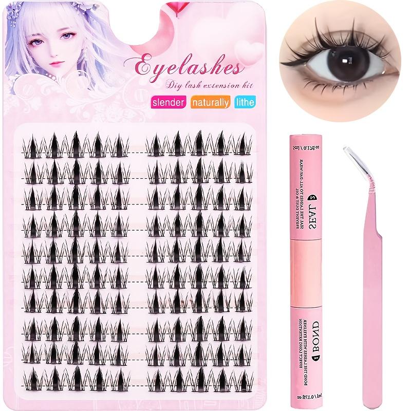 10 Rows Exquisite Black Anime Eyelash Kit - False Eyelashes with Adhesive and Sealer, Curler and Smear, Natural, Dynamic, Curling Design, Reusable for Beginners, DIY Length 10-13mm