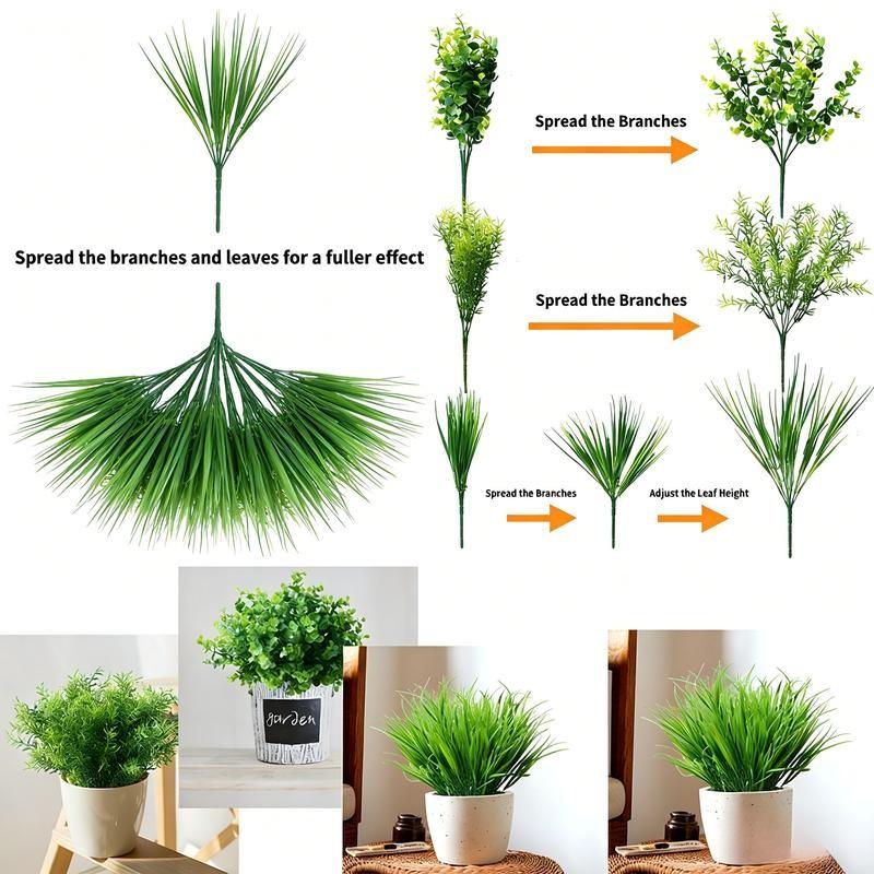 18 Pcs No Fade Artificial Plants Greenery Stems, 3 Types Realistic Faux Eucalyptus Grass Shrubs, UV Resistant Faux Greenery for Outdoor Indoor Home Garden Yard Window Box Porch Patio Balcony Farmhouse Wedding Party Table Centerpieces DIY Decoration