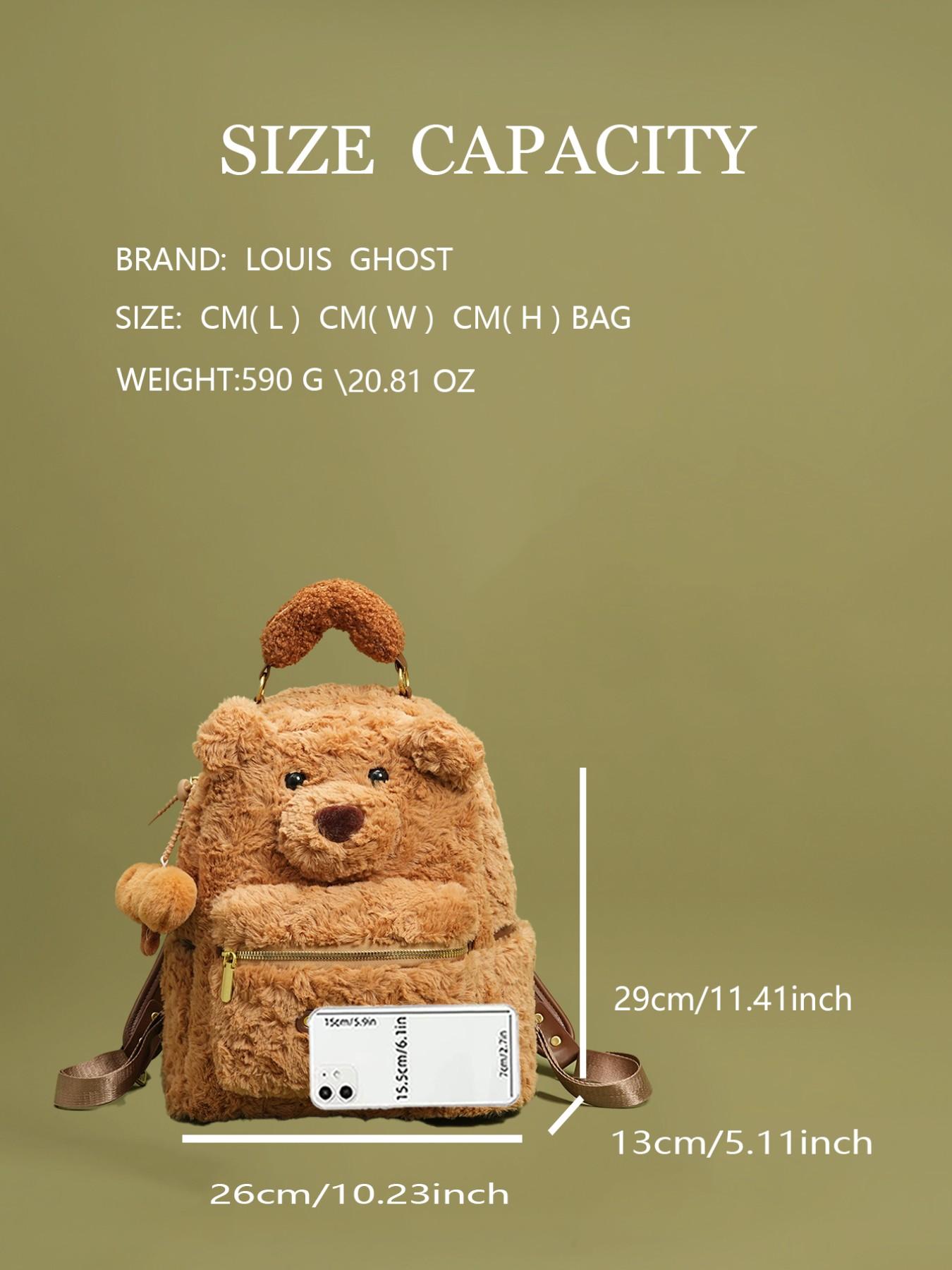 Teddy Bear Backpack - Cute and Playful Plush Shoulder Bag for Women | Mini Backpack with 3D Bear Face and Pom-pom Ornaments | Soft and Fluffy Crossbody Bag, Ideal for School, Outings and Daily Outfits | Viral Fashion Accessory on Douyin | Perfect Gift for