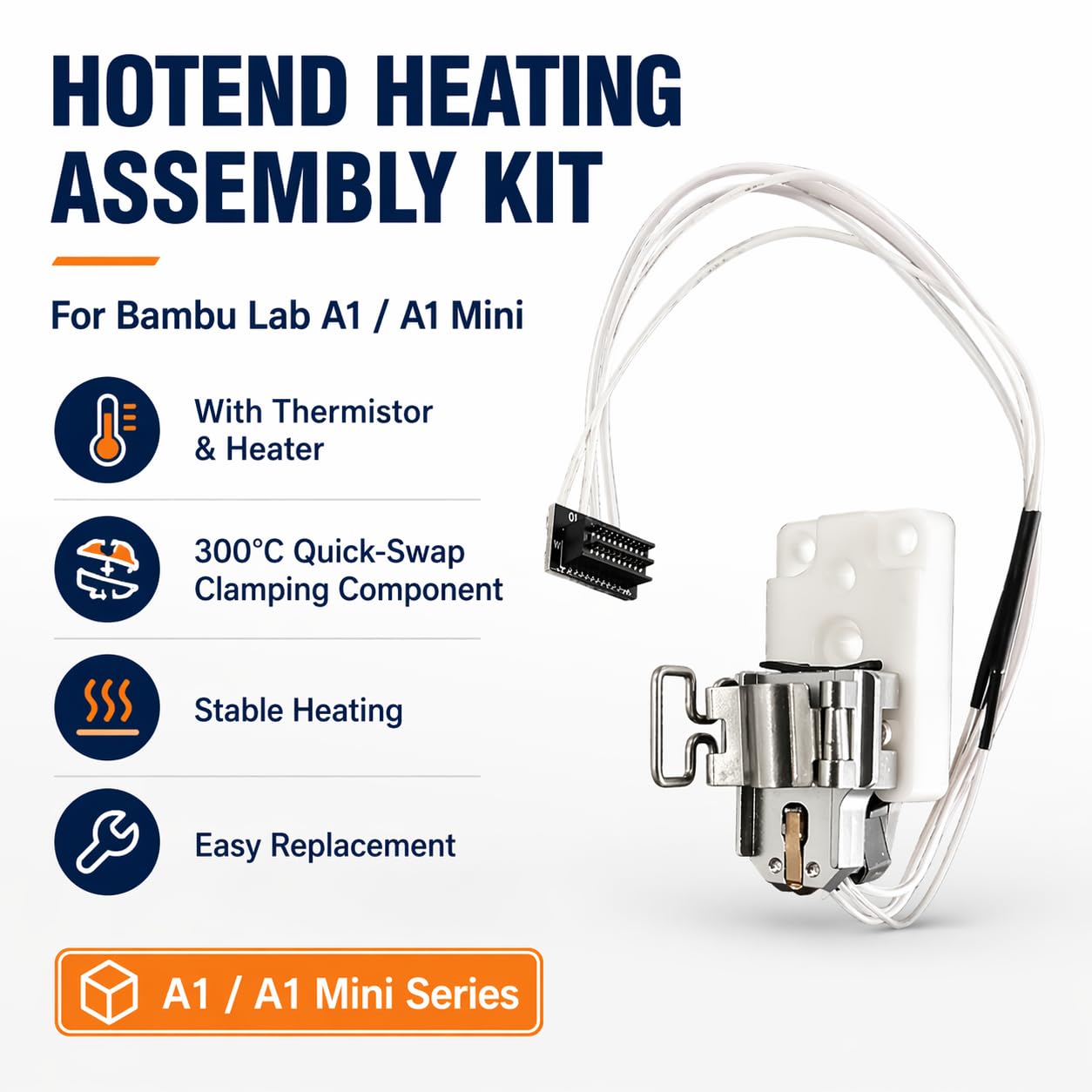 Printer A1 Hotend Heating Kit with Thermistor Assembly - High Temp Heater Hotend Replacement  for Bambu Lab A1 / A1 MINI  Printers, Easy Install Heating Block Accessory