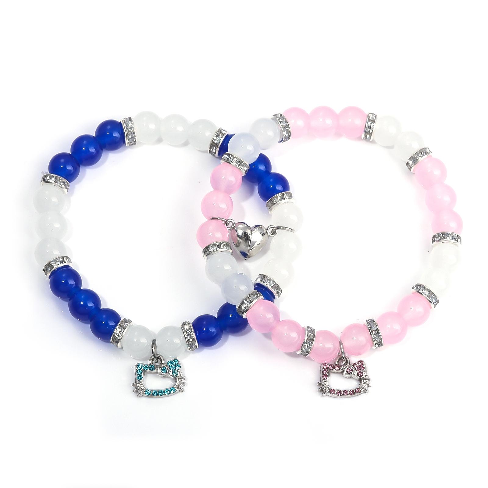 Cute Kitty Cat Pendant Beaded Bracelet, Elegant Kt Cat Wristband for Girls, Party Accessory Gift, Festive Jewelry for Women