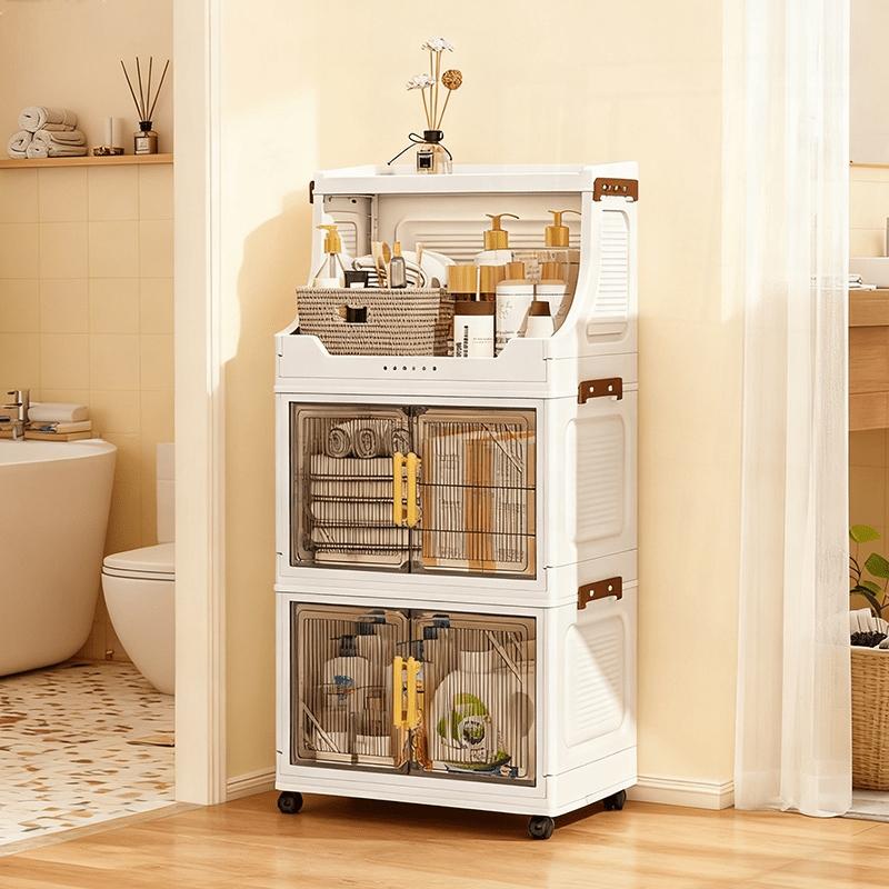 1pc Multifunctional Foldable Storage Cabinet - Heavy-duty Plastic Storage Box with Open Shelves, Space-saving Foldable Design, Suitable for Living Room, Bedroom, Kitchen, Office - Ideal Gift for Home Organization and Small Spaces, Cabinet Storage