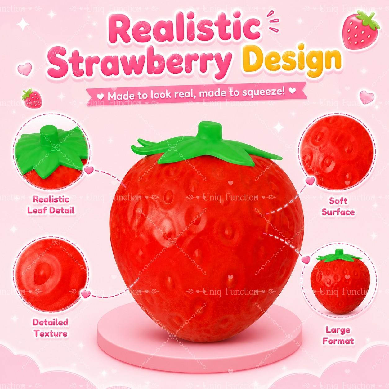 1 PC Giant Strawberry Squishy, Jumbo Strawberry Stress Relief Toy, Realistic Fruit-Shaped Slow Rising Squeeze Toy, Approx. 6.7 × 5.5 Inch Soft Handheld Fidget Toy for Home, Office, Travel and Party Favor, Squishies Fidgets, Stress Relief Tools