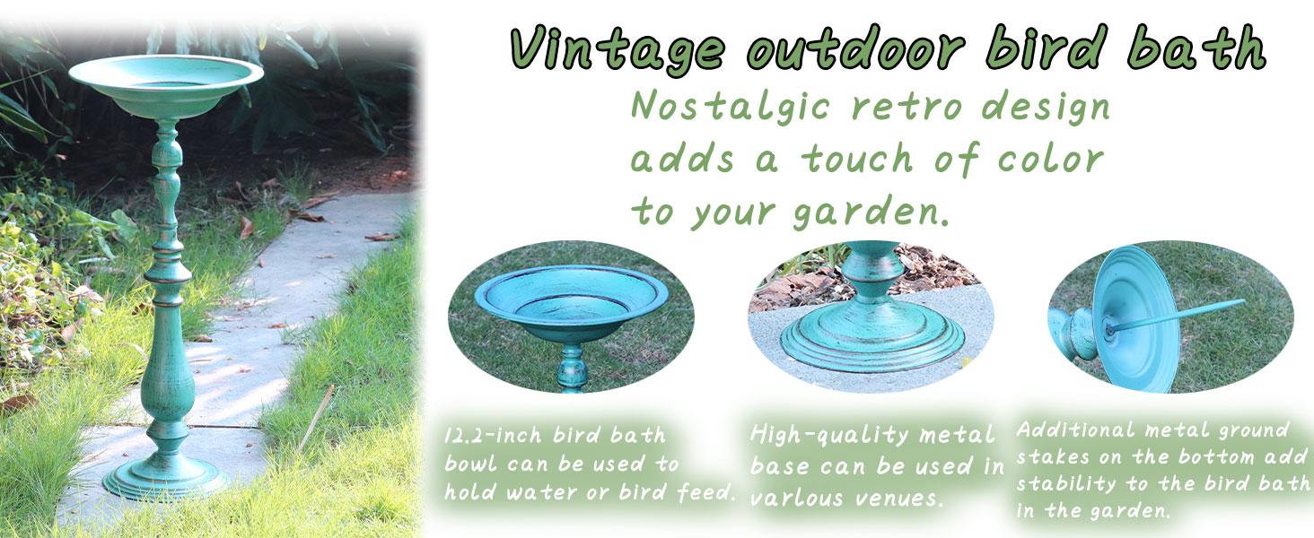 27.17”H Antique Pedestal Bird Bath,Bird Baths for Outdoors, Metal Bird Bath Bird Feeder Seed Tray for Garden Yard Decor (Retro Blue Green)