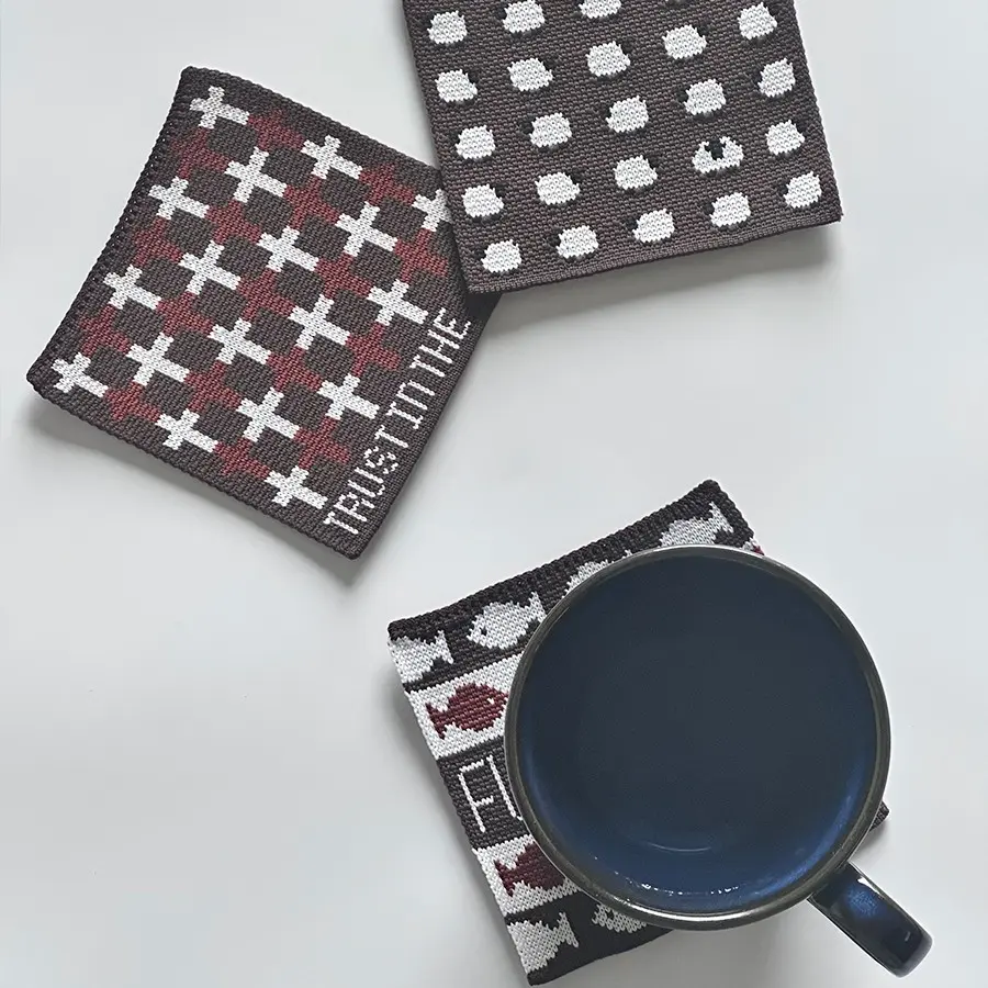 3 Pcs Vintage Knitted Fabric Cup Mats, Heat Insulating Table Decor, Retro Style Desk Accessories, Durable & Stylish Design