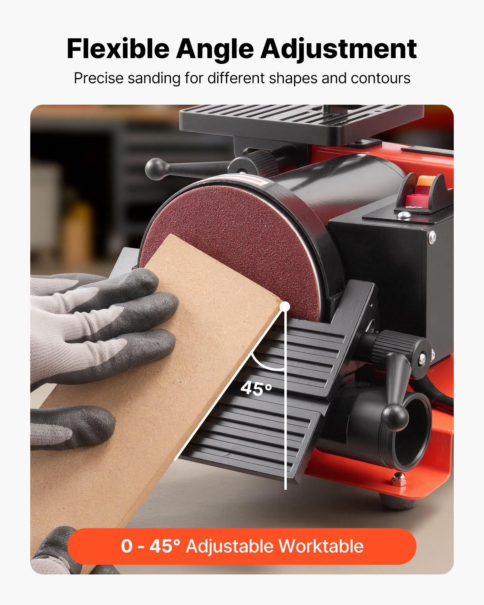 VEVOR Benchtop Disc Sander Combo, 5 inch Disc & 1" x 30" Belt Sander, 250W Power, 0-45 Adjustable Worktable, Dust Collection Ports for Woodworking, DIY Projects