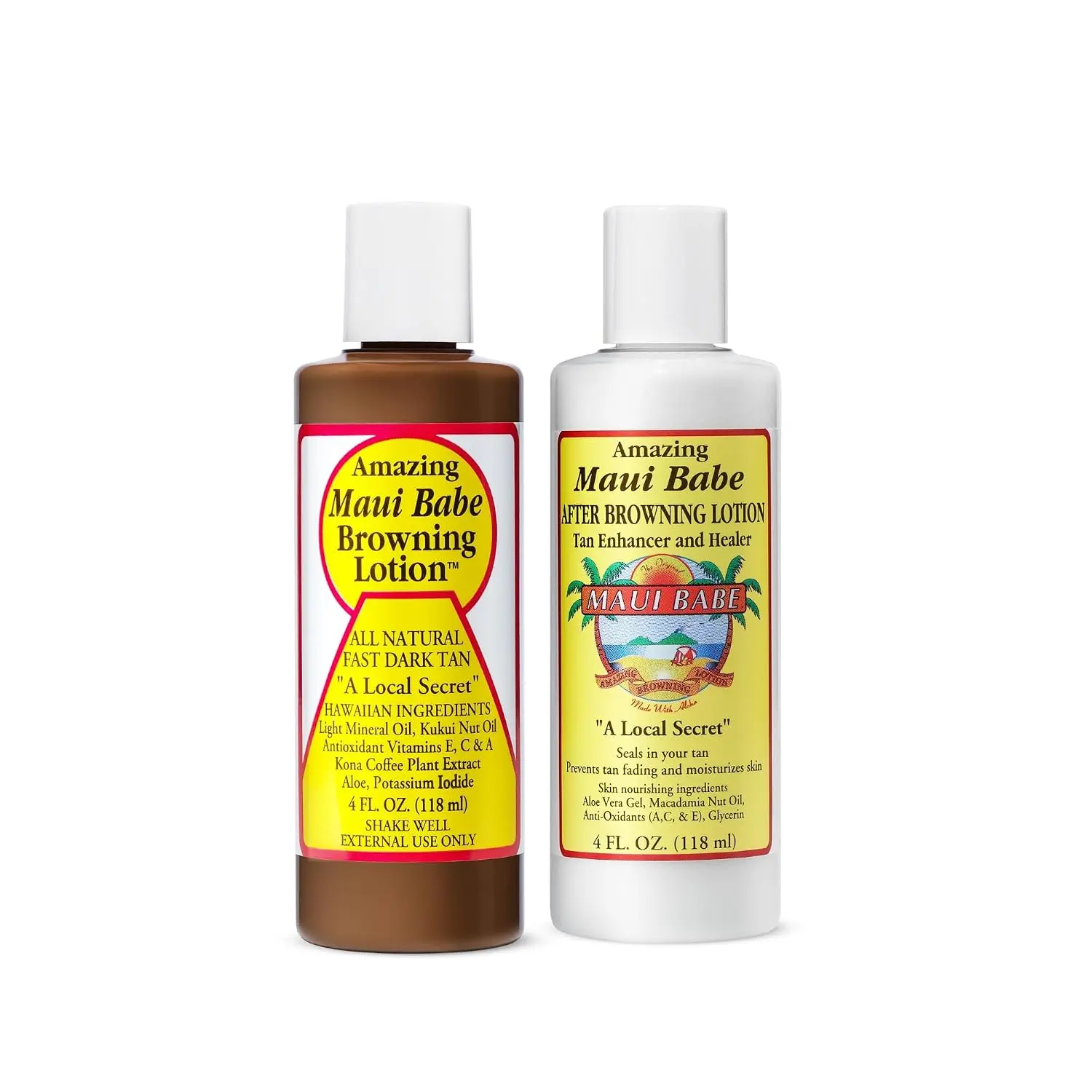 Tanning Set - Original Browning Lotion (4oz) and After Browning Lotion (4oz) - Natural Hawaiian Ingredients, For Natural, Intense Dark Tan