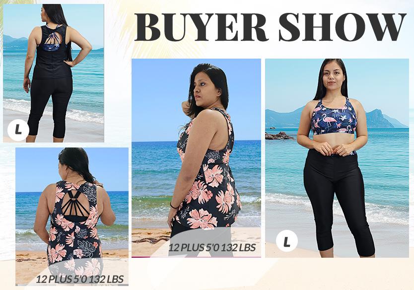 Yonique Three Piece Plus Size Swimsuits for Women Tankini Tops with Sports Bra and Swim Capris Athletic Bathing Suits