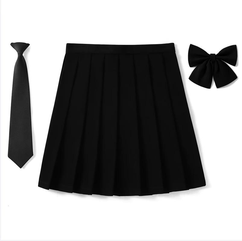 2025 Preppy Style Pleated Skirt Woman High Waist A-Line School Skater Mini Skirt Girl JK Uniform Skirt With Match Necktie Bowtie