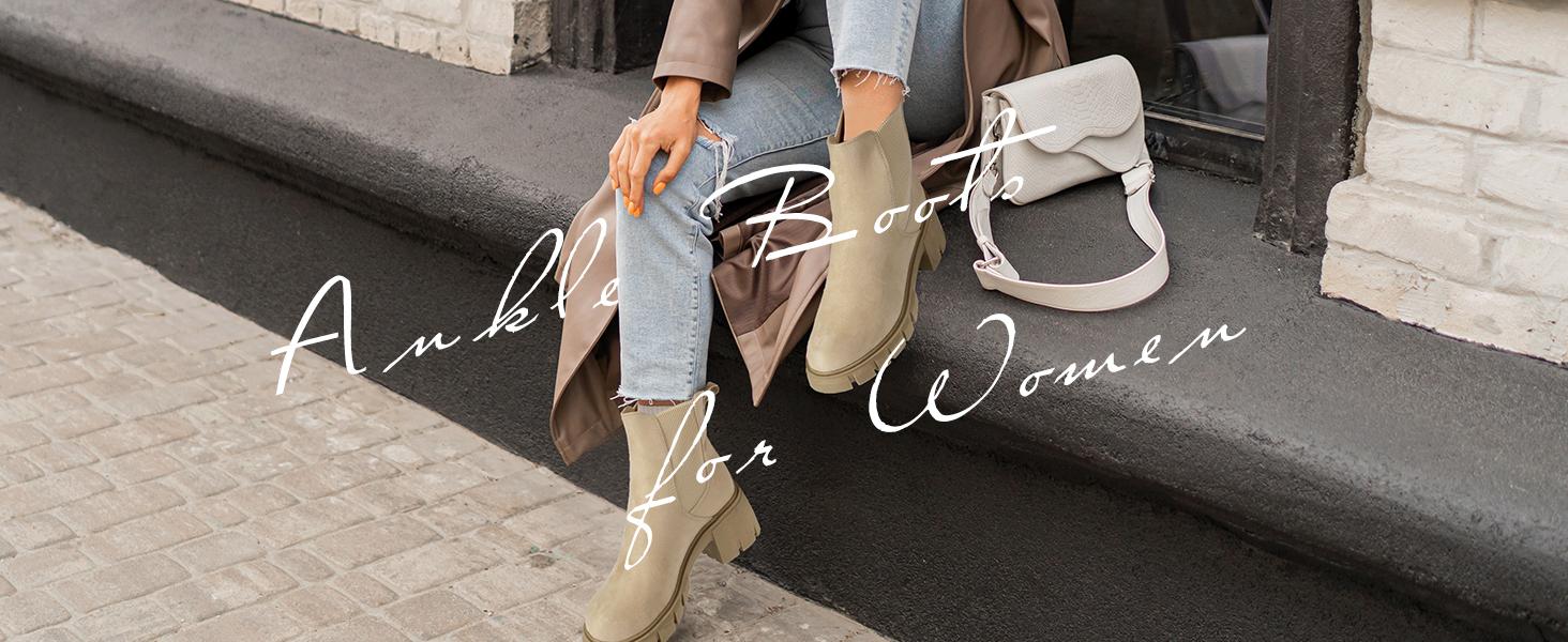 IDIFU Women's Chunky Platform Chelsea Boots, Women's Elastic Ankle Chelsea Boots, All Weather Boots, Comfortable Insole Shoes