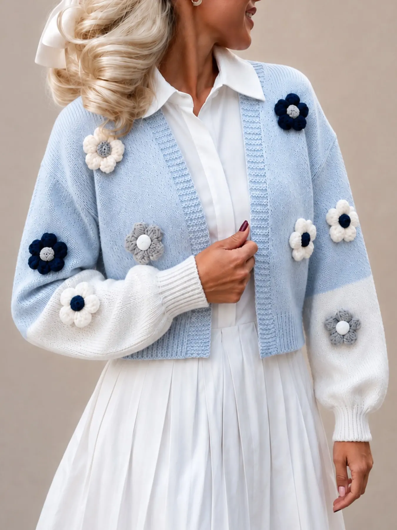 Handmade Embroidered Sweater Open Front, Long Sleeve Elegant Floral Top for Women, Stylish Ladies' Clothing, Perfect for Daily Wear
