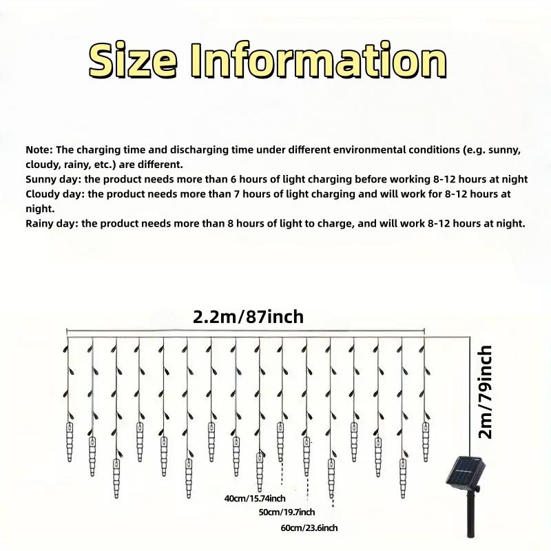 Solar Powered Christmas Lights String, 96 LED Icicle Design, Perfect for Wedding, Holiday Decorations, Outdoor Use, LED Star Light, Solar Firefly String