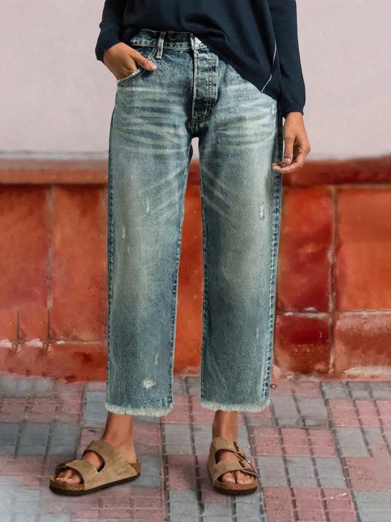 Women's Loose-Fit Denim Jeans, Casual Straight Leg Pants, All-Season Wearable, Bottoms Perfect for Dating & Outdoor Activities