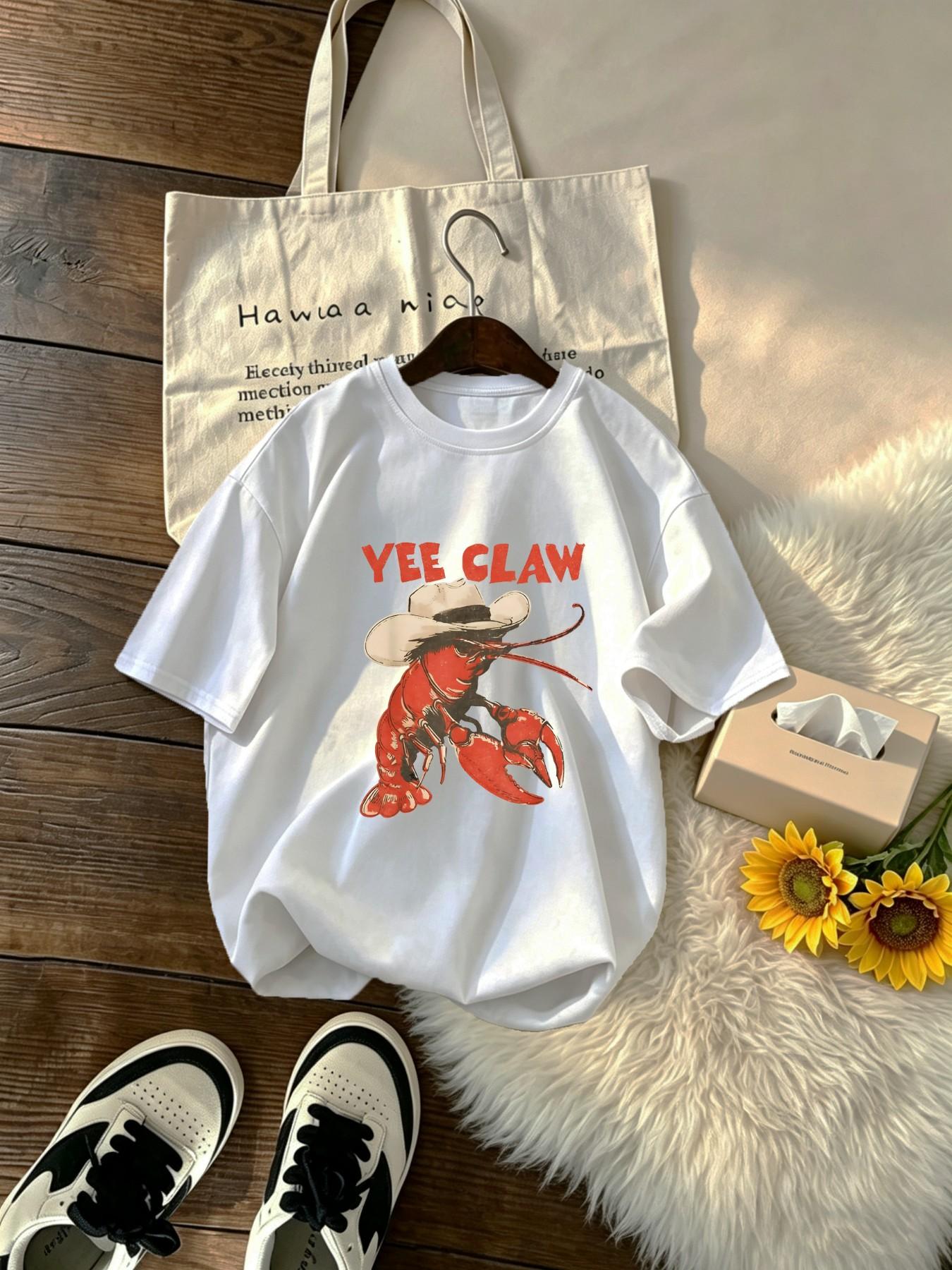 Men's Summer Beach Lobster Sports T-Shirt, Breathable Quick-Dry Knit Fabric, Elastic Round Neck Short Sleeve, Casual Workout Top