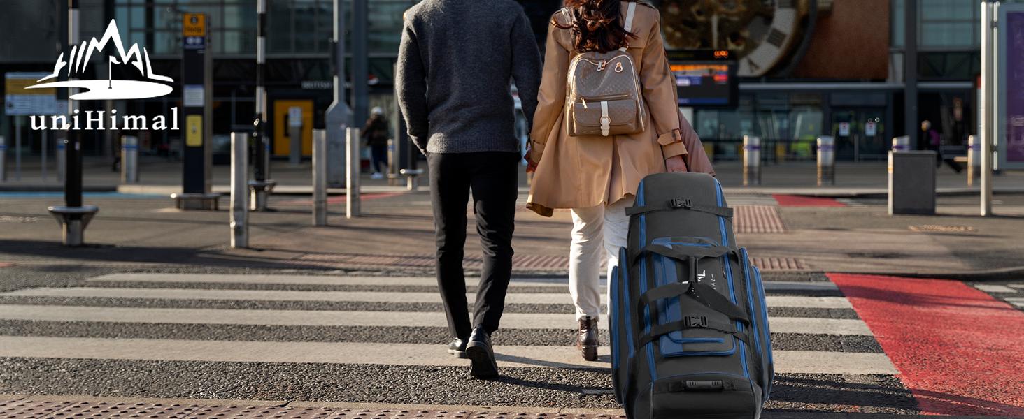 UNIHIMAL Soft-Sided Golf Travel Bag Cover with Wheels, 1680D Material with Padded Head and Leather Accents, Foldable Travel Golf Bags for Airlines