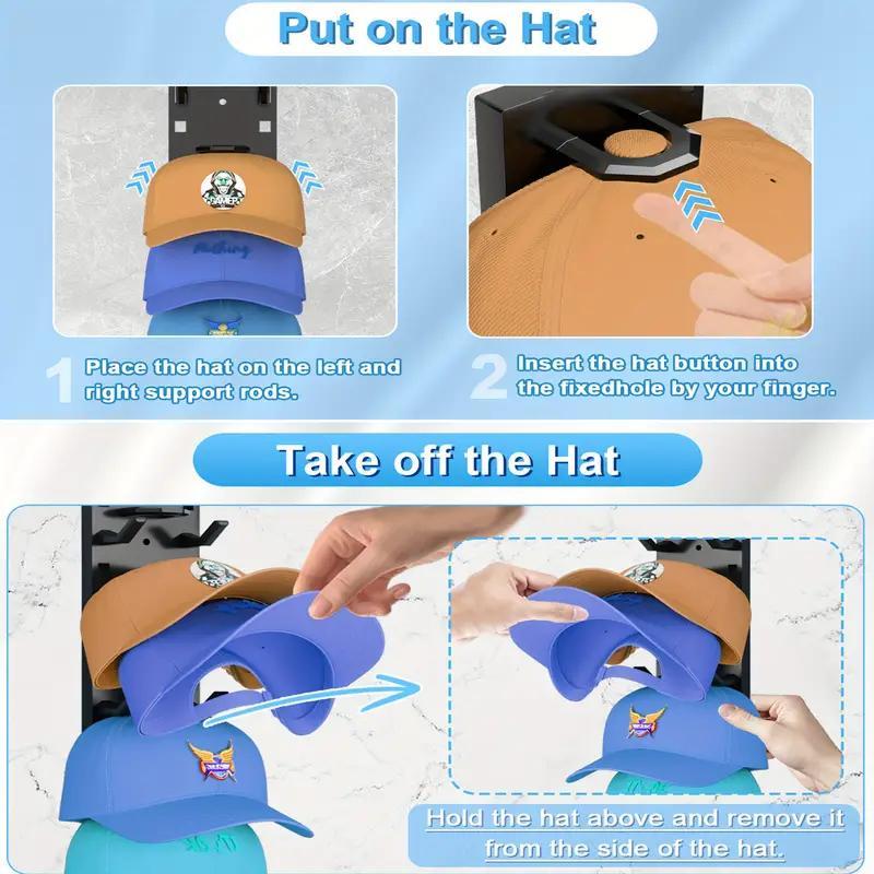 Wall Mounted Baseball Cap Storage Rack, 1/2 Counts Multipurpose Wall Mounted Hat Hook, Hat Storage Display Rack for Closet Door & Bedroom, Shelves, Hat Hanger Holder