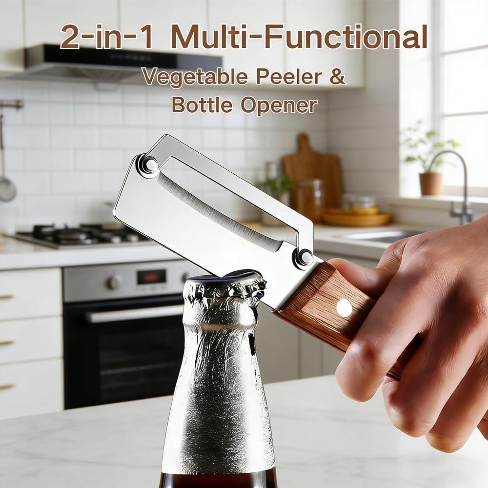 2PCS Vegetable Peeler, Multi-Functional Vegetable Peeler with Bottle Opener, 2-in-1 Stainless Steel Kitchen Tool for Kitchen Prep, Camping, Apple Potato Pumpkin Papaya Peeling