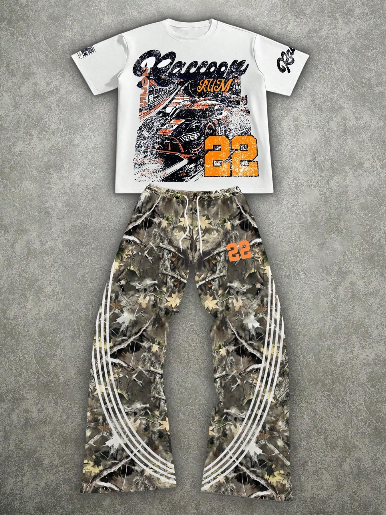 Streetwear Racing Style Set, Unique Attitude with Race Car Print, Durable Fabric, Perfect for Daily Wear and Events, Fall & Winter