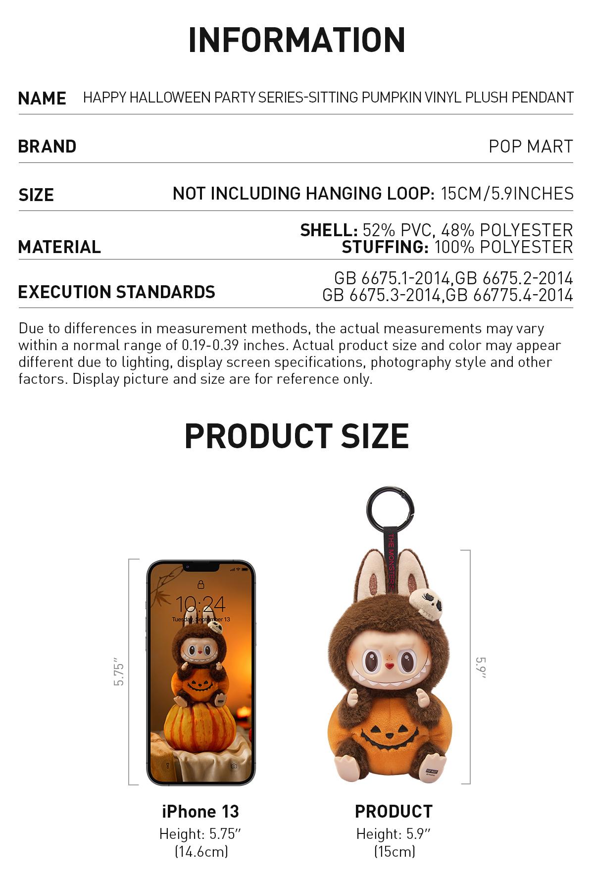 POP MART THE MONSTERS Happy Halloween Party Series-Sitting Pumpkin Vinyl Plush Pendant, Labubu Collectible Toys-1.0