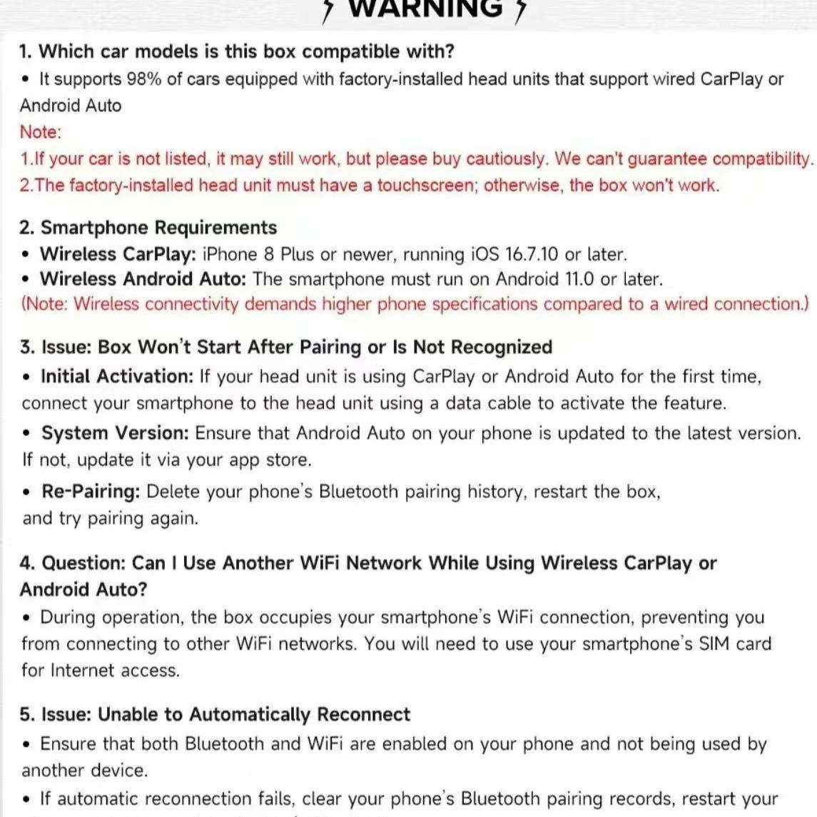 Wireless Carplay Adapter for iPhone/android, Fast Connection, Hands-Free Calling, Includes Charger and Carplay Receiver, Model B1