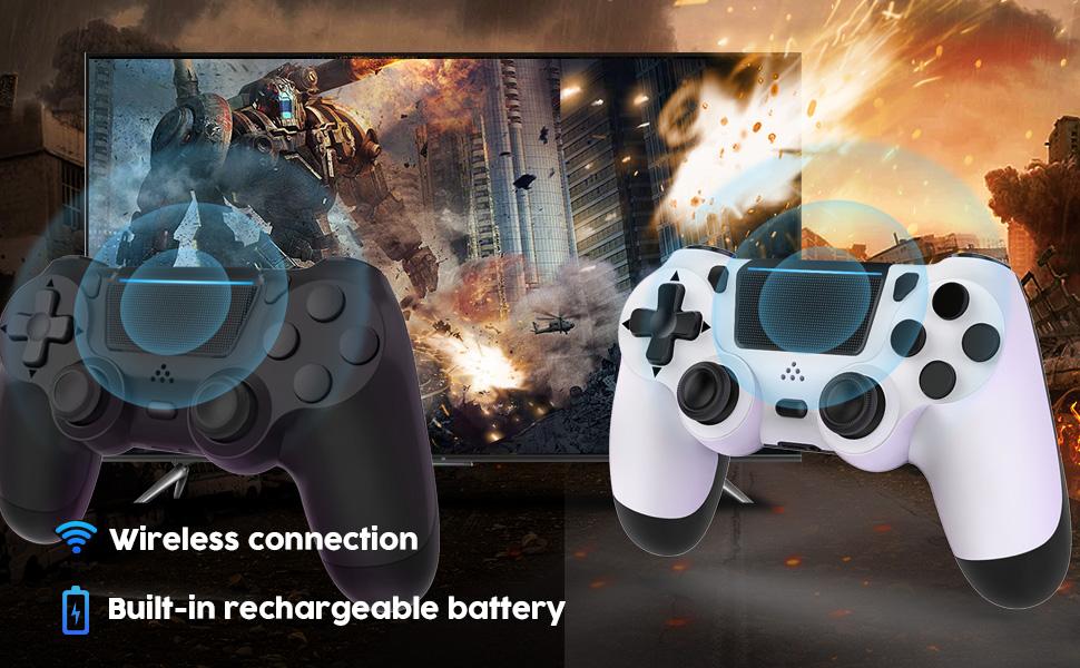 2 Pack Wireless Controller for PS4,Remote Controller with 6-Axis Motion Sensor, Sensitive Touch Pad, Built-in Speaker & Headphone Jack, Compatible with PlayStation 4/Pro/Slim/PC Video Game Stick Console Smartphone 2 Pack Wireless Controller for PS4,Remote Controller with 6-Axis Motion Sensor, Sensitive Touch Pad, Built-in Speaker & Headphone Jack, Compatible with PlayStation 4/Pro/Slim/PC Video Game Stick Console Smartphone