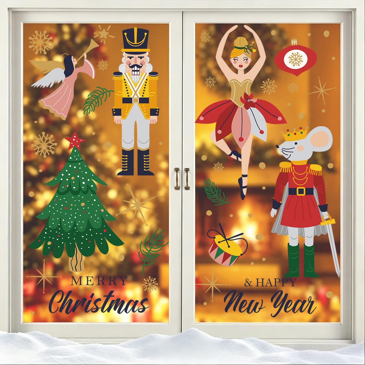 2Pcs Christmas Nutcracker Static Window Decals, PVC Holiday Decor Stickers for Mall Shop Windows, Living Room Glass Doors