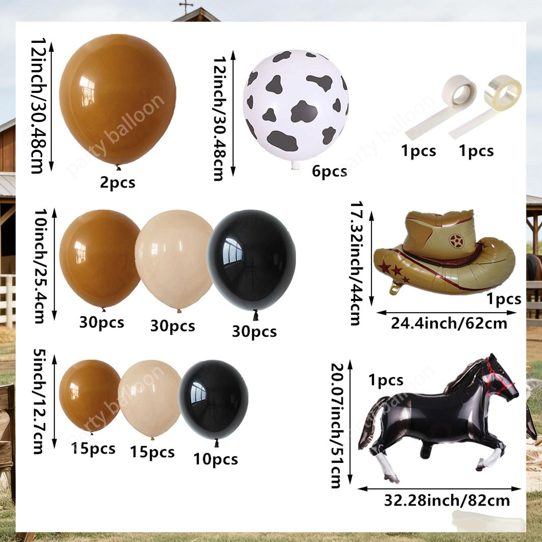 Western Cowboy Farm Theme Balloon Arch Set, 142 Pieces, Latex Balloons, Cow Hat, Horse Balloons, Party Decorations