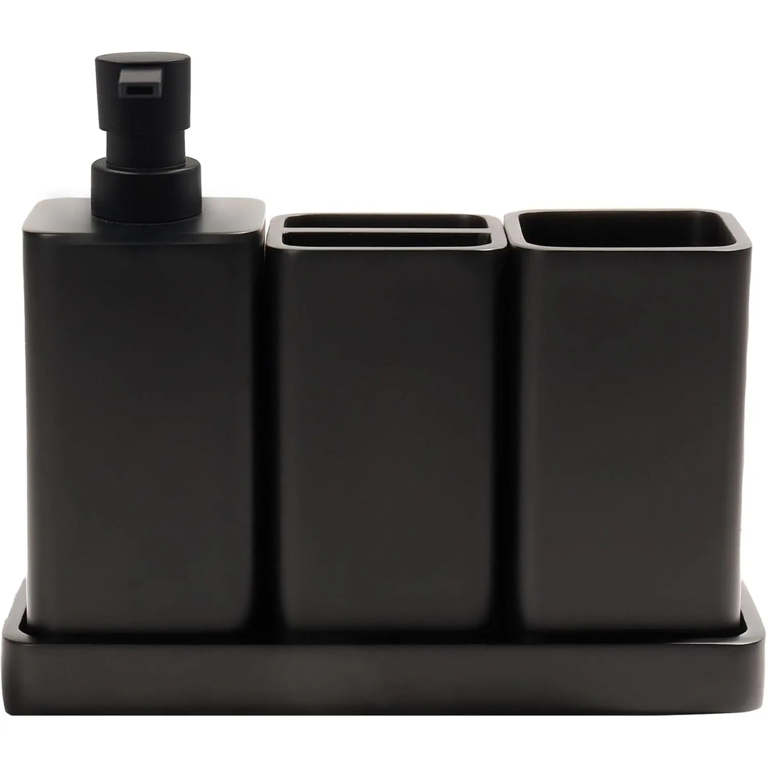 Bathroom Accessories Set, 4 Pcs Bathroom Accessory Set, Soap Dispenser, Toothbrush Holder, Qtip Holder Set, Bathroom Sets Complete, Bathroom Sink Set for Modern Home,Matte Black