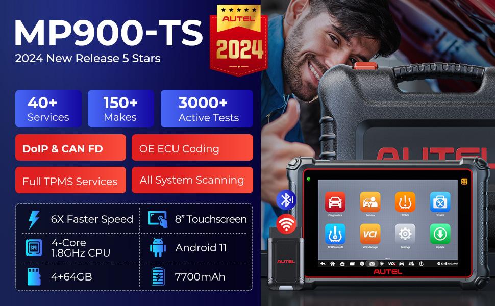 Autel MaxiPRO MP900-TS Car Diagnostic TPMS Diagnostic Tool, Android 10.0, 40+ Services, Advanced ECU Coding CANFD & DOIP, Active Test Upgraded of MP808S-TS/MS906TS