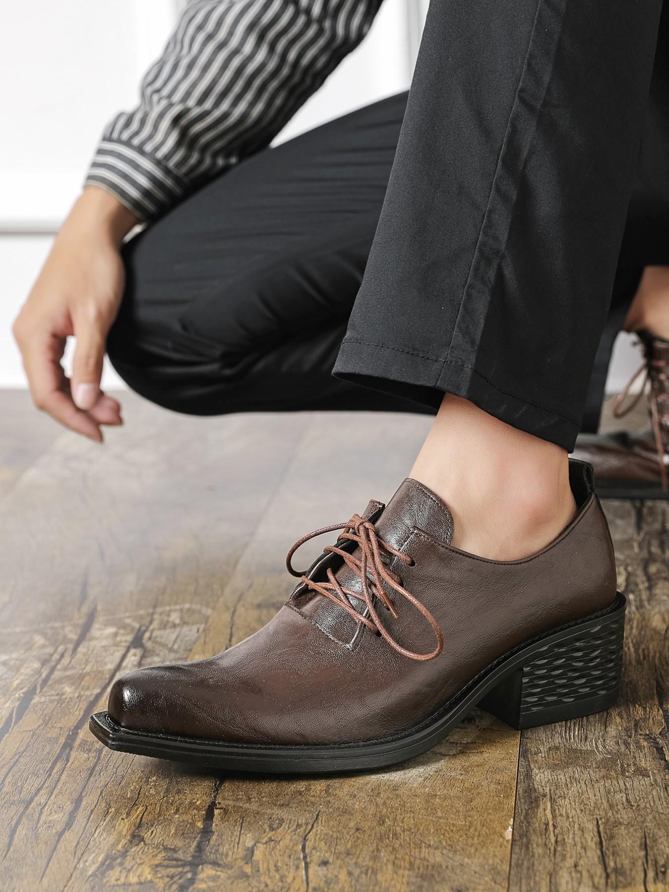 Men's New Business Casual Derby Shoes, Retro Thick Heel, Height Increase, Stylish Office Shoes, Comfortable Daily Wear