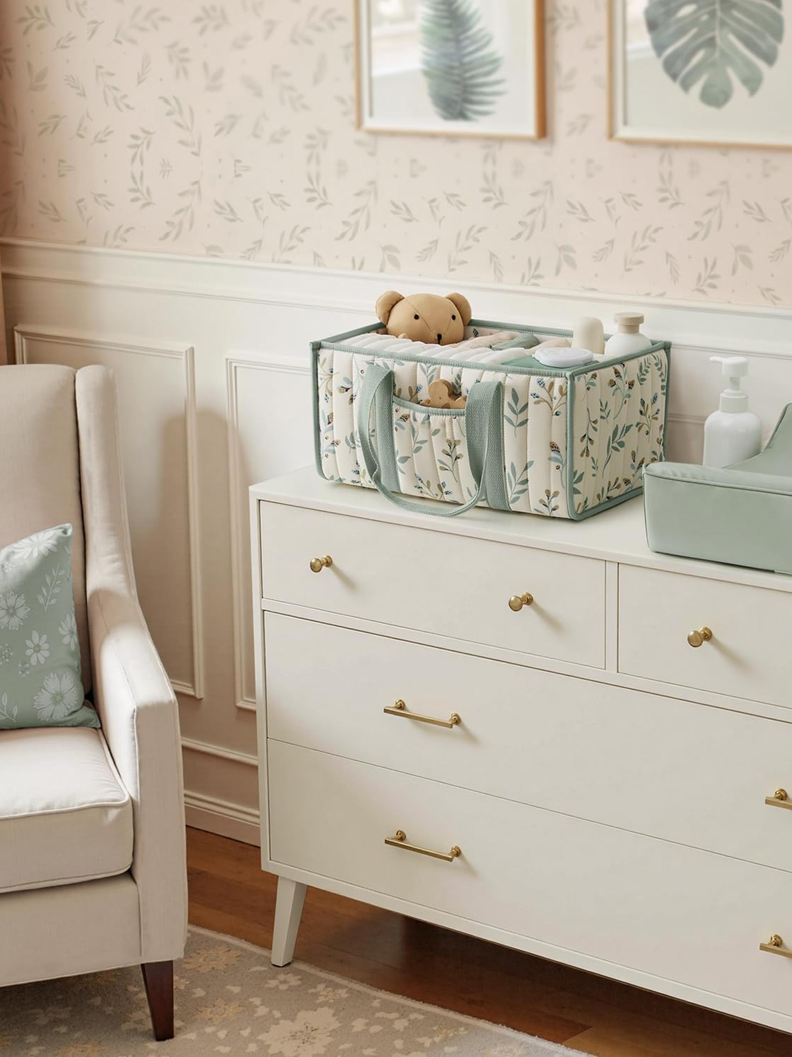 Baby Diaper Caddy - Large Organizer Tote Bag for Newborn essentials Boy or Girl - Multifunctional Diaper Bag - Baby Shower Basket - Nursery Must Haves - Registry Favorites - Newborn Caddie Car Travel