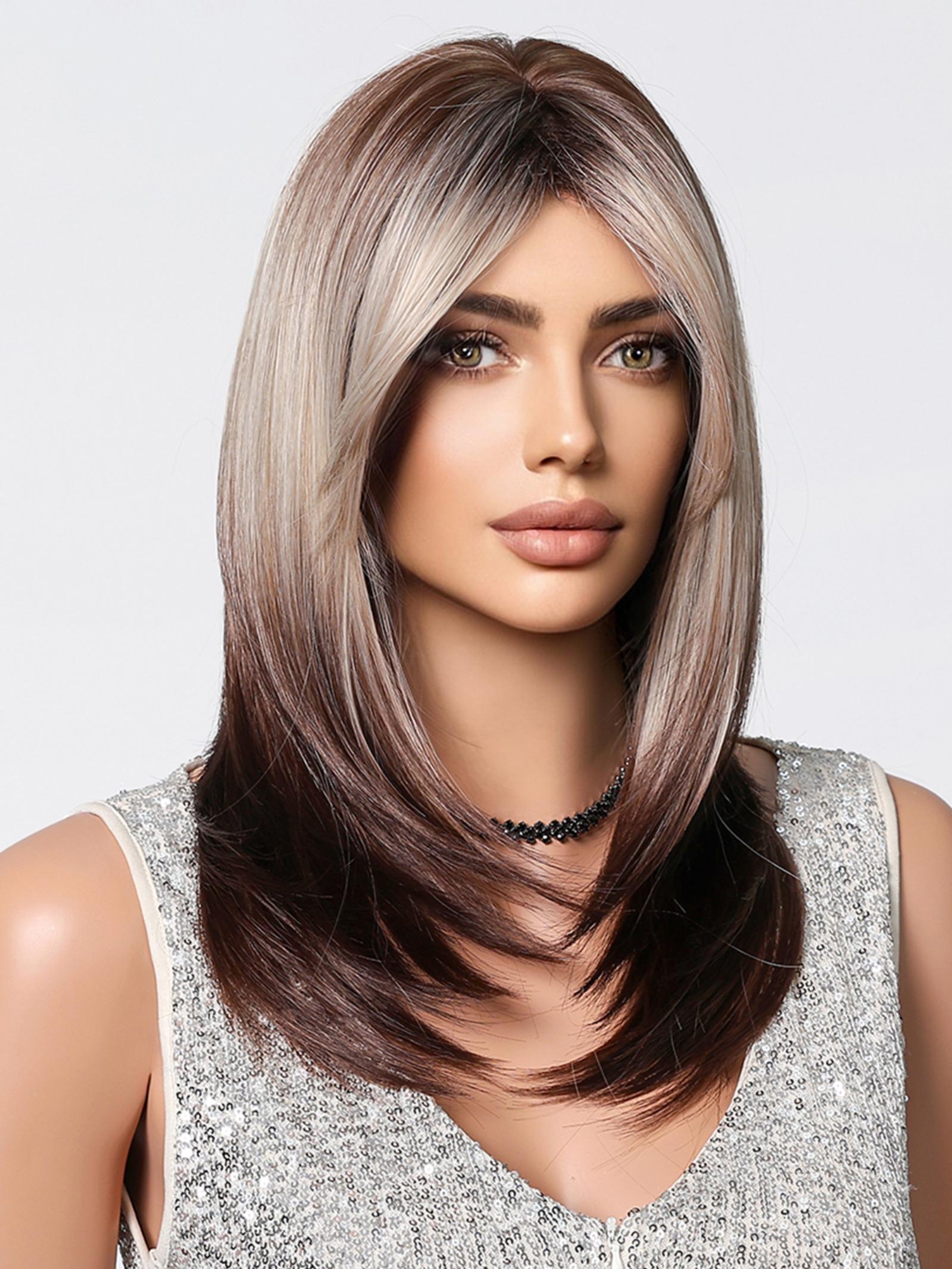 Wig for Women, 16 Inch Medium Length with Bangs, Perfect for Theme Parties, Cosplay, Halloween, Music Festivals, Weddings