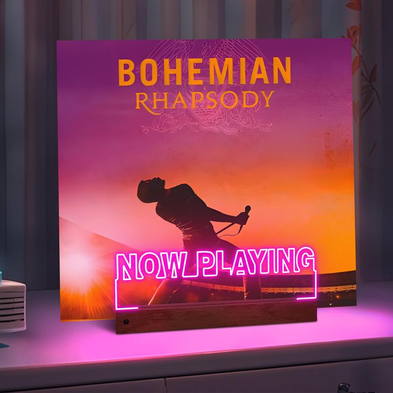 Pookie-Now Playing Vinyl Record Stand, Light up Record Holder, Wooden Acrylic Display with Warm White Lights for Albums, Room Decor, for Vinyl Lovers glow tranquil acrylic night light Led Effects Rechargeable ,Christmas Gift New Year Gift Decorative