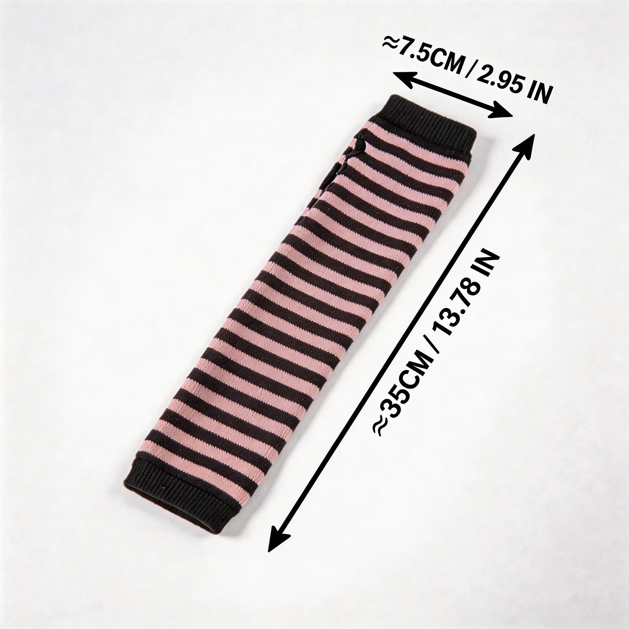 Women's Gothic Punk Striped Half-Finger Gloves, Knit Arm Warmers with Thumb Hole, Elastic Wrist and Arm Warmth, Fashionable Striped Design