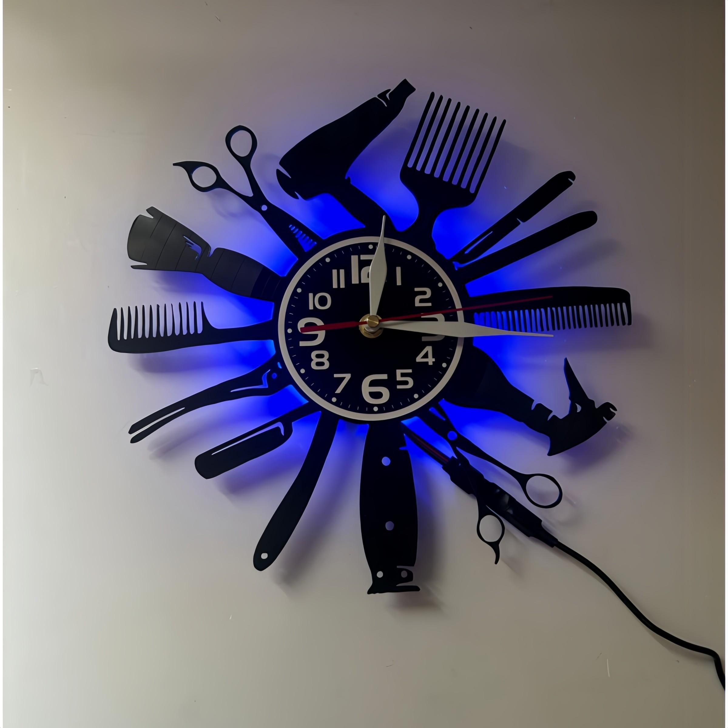 Scissors Comb Shape LED Clock, Numbers & Hands, Clear Easy-Read Design, Ideal for Hair Salons & Styling Studios, Home Decor