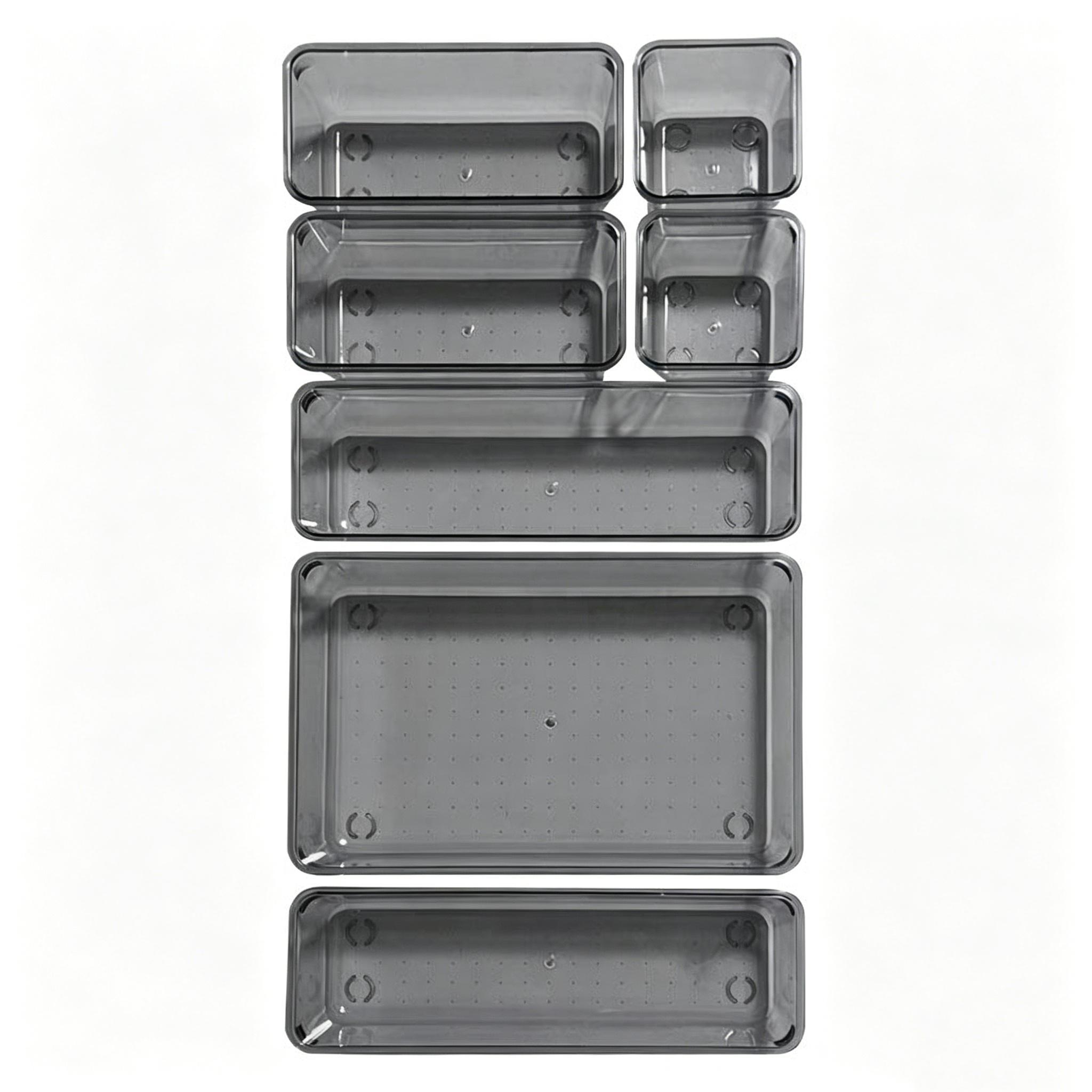 7 Pieces Set Transparent Compartment Storage Box Free Splicing Sorting Organizer Eco-friendly Material Space Saving Multi-purpose For Home Vanity Office Perfect Holiday Gift