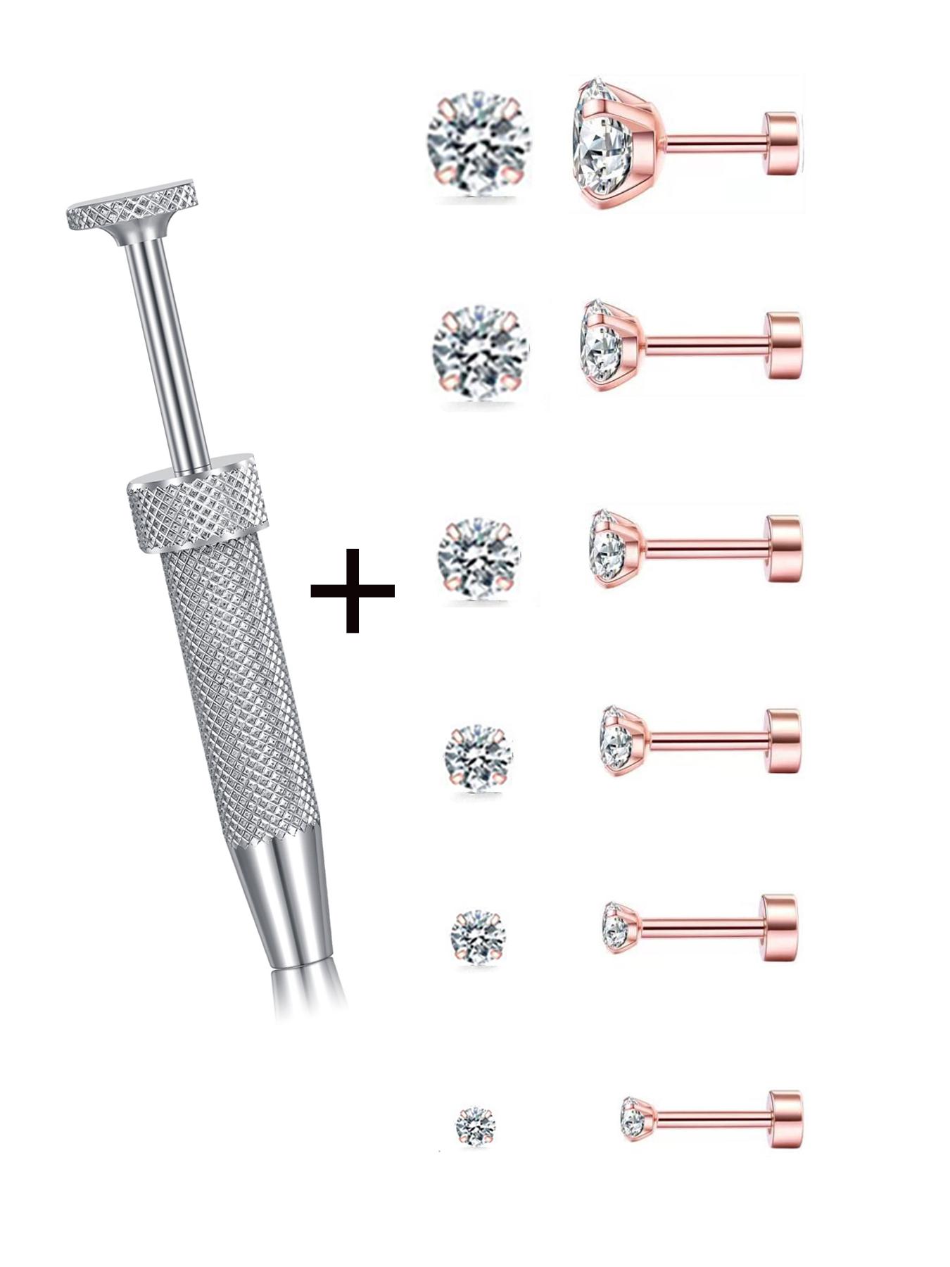 Earrings Set, Stainless Steel Cubic Zirconia Ear Bone Studs, 20G Ear Cartilage Piercing Earrings, Body Piercing Jewelry, Fashion Accessories for Women & Men, Earbone Studs