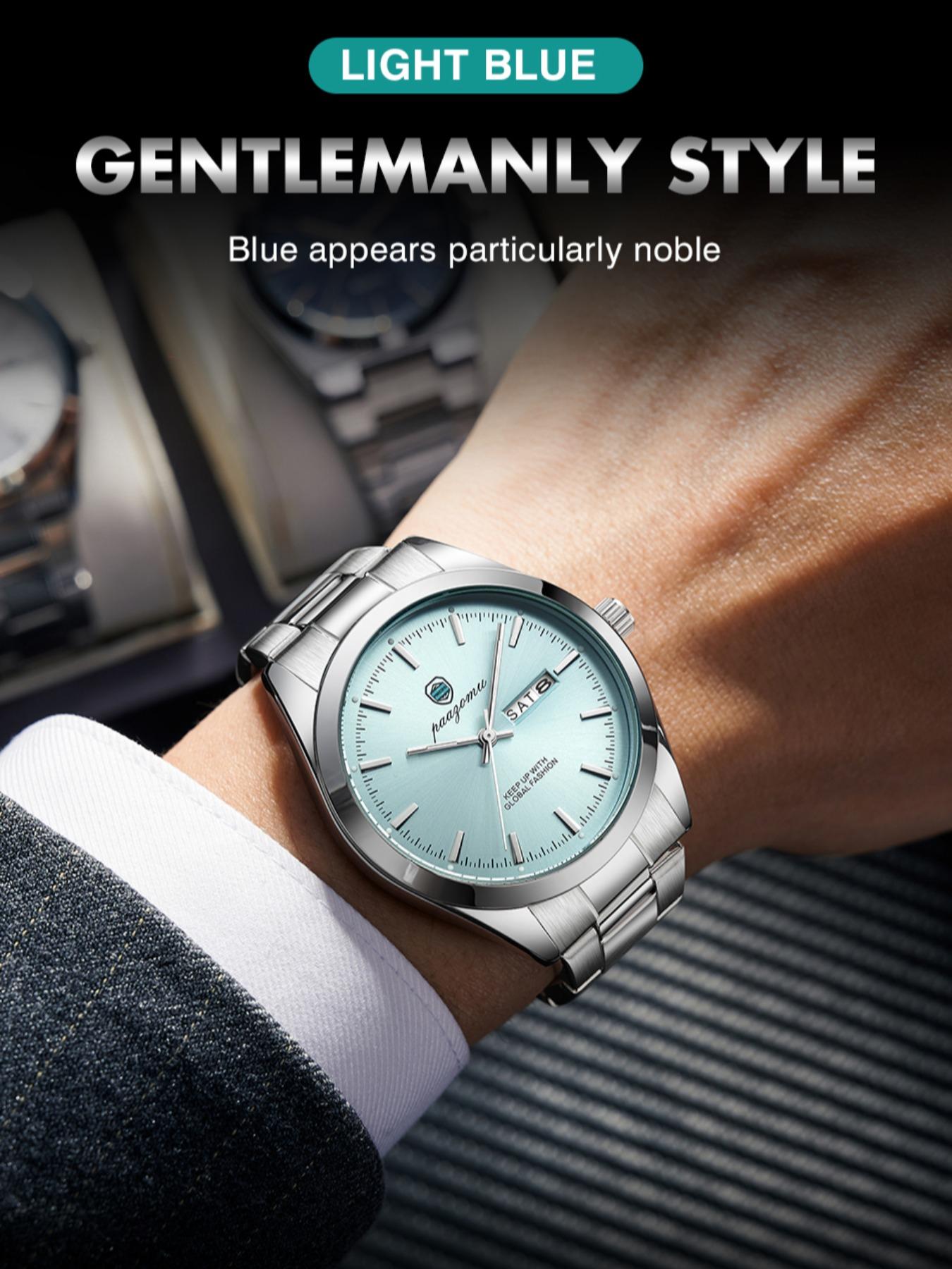 Paazomu 2026 Men's Watch, Original Quartz, Waterproof, Luminous, Stainless Steel, Automatic Date, with Box, Fashionable Design